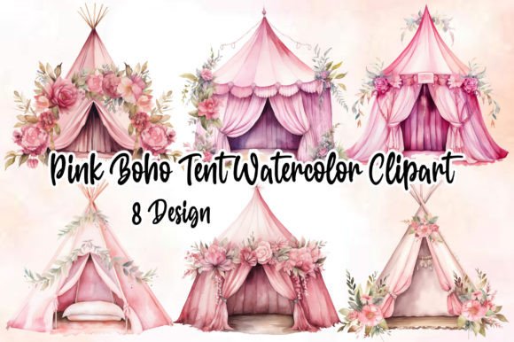 Download Pink Boho Tent Watercolor Clipart - Premium Resources