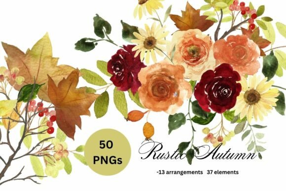 Download Rustic Fall Bouquets and Wreaths Set PNG - Wreaths Collection