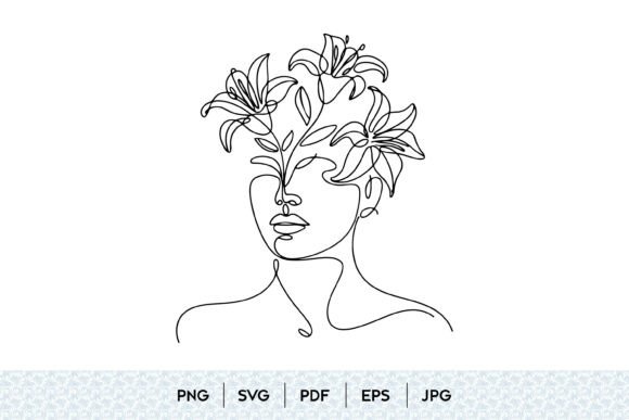 Download Floral Woman Face One Line SVG - One line svg Collection