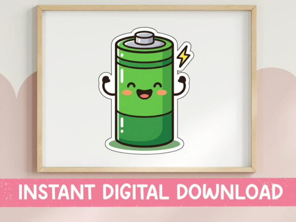 Download Kawaii Battery Charged Sticker Design - Sticker Collection