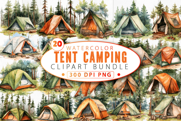 Download Watercolor Tent Camping Clipart Bundle - Tent Collection