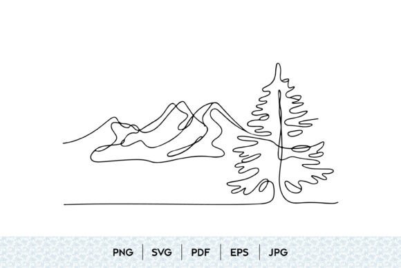Download Mountain and Pine Tree One Line SVG - One line svg Collection