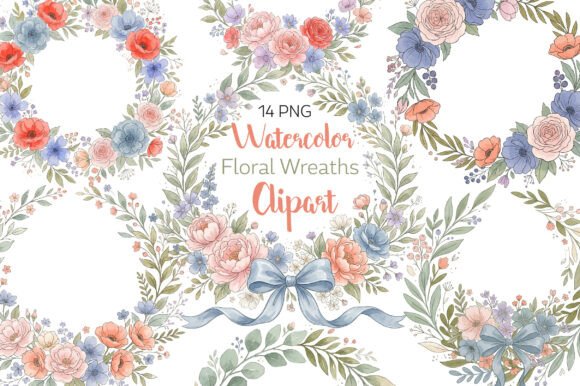 Download Watercolor Floral Wreaths Clipart Set - Wreaths Collection