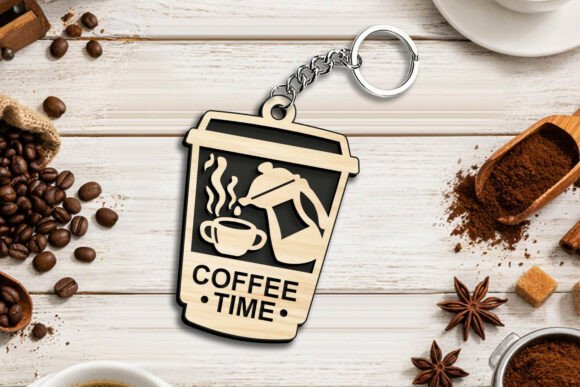 Download Coffee Time Keychain Gift SVG Laser Item - Item Collection